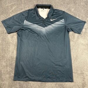 Nike Golf Mens Dri-FIT Standard Fit Chevron Polo Shirt Teal Blue Large L